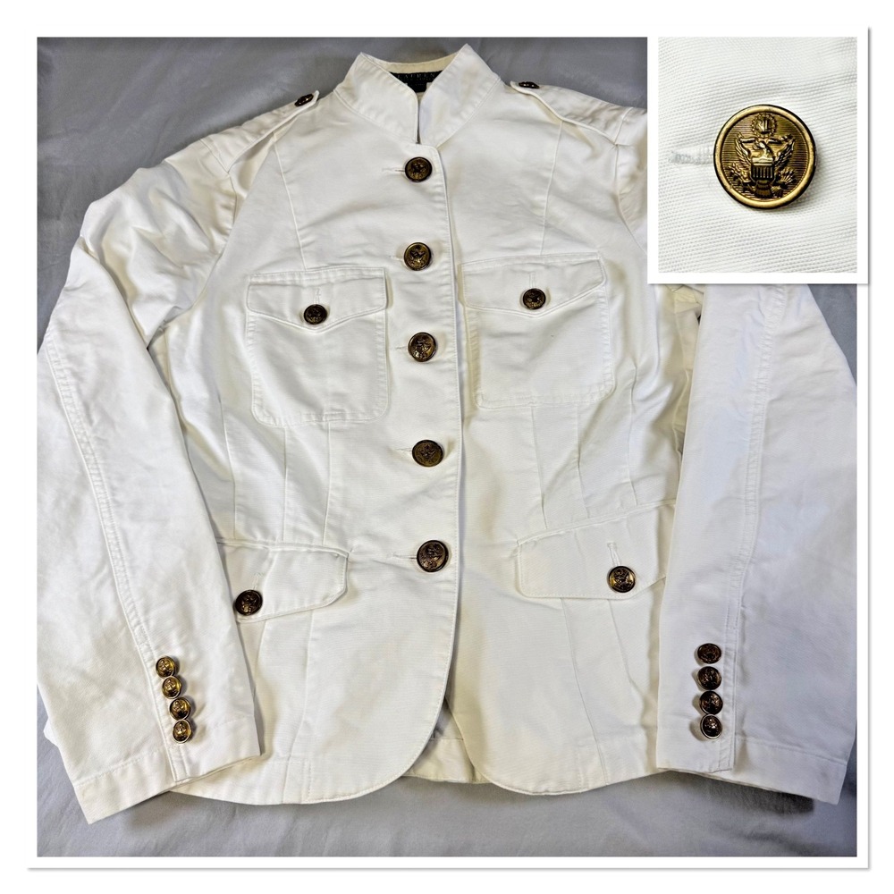 Lauren Ralph Lauren Jacket Womens Size Small White Military Gold Button Nautical